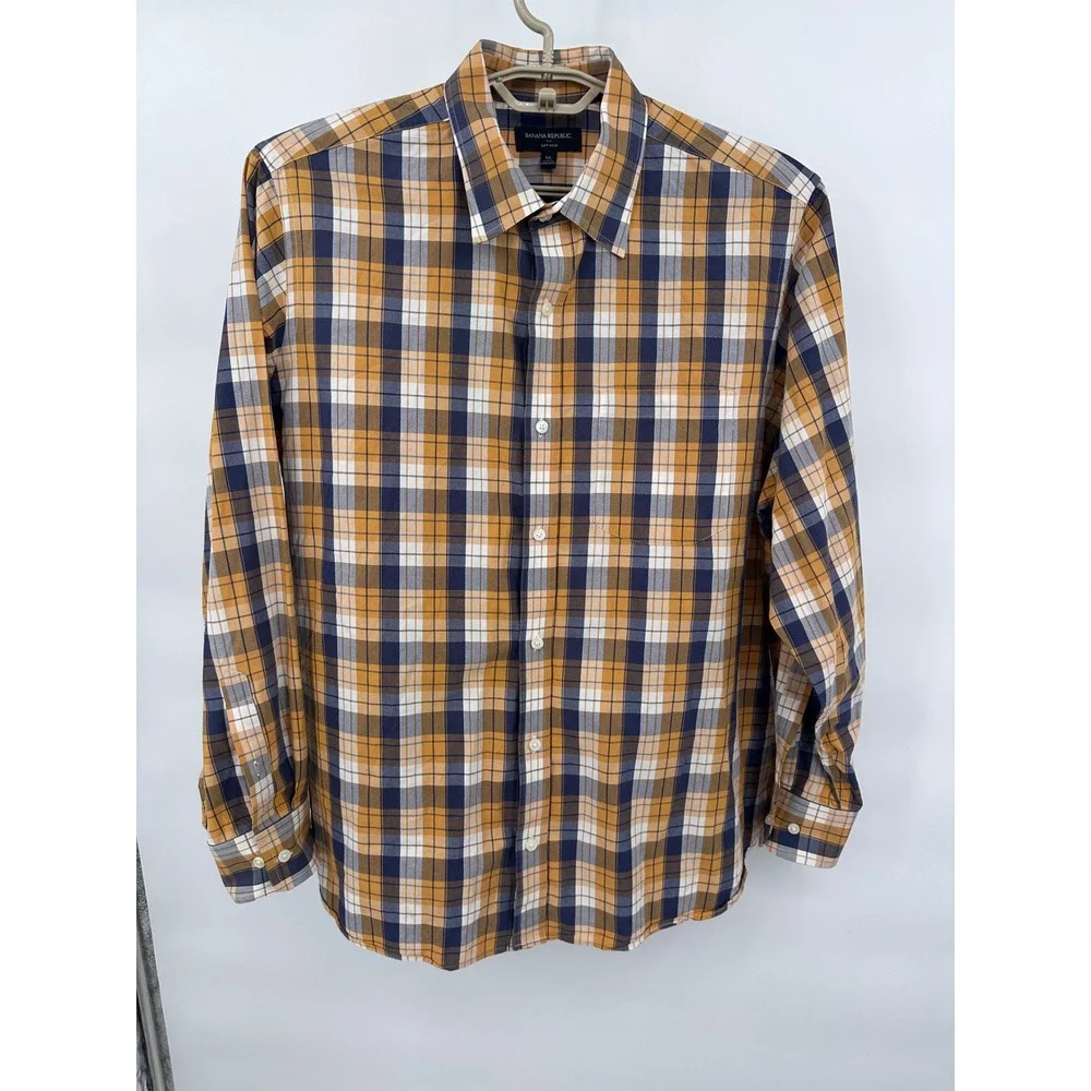 Banana Republic Soft Wash Button Down Shirt Mens XL Plaid Long Sleeve Casual